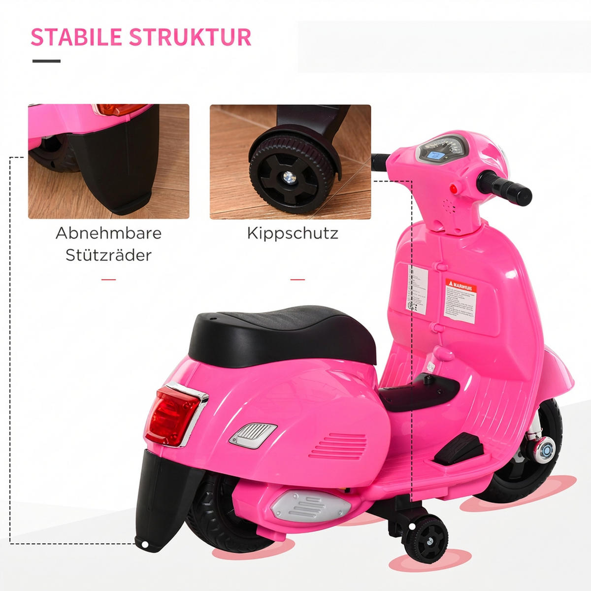 KINDERMOTORRAD Kunststoff Metall Rosa - Rosa, Kunststoff (66.5/38/52cm) - HOMCOM