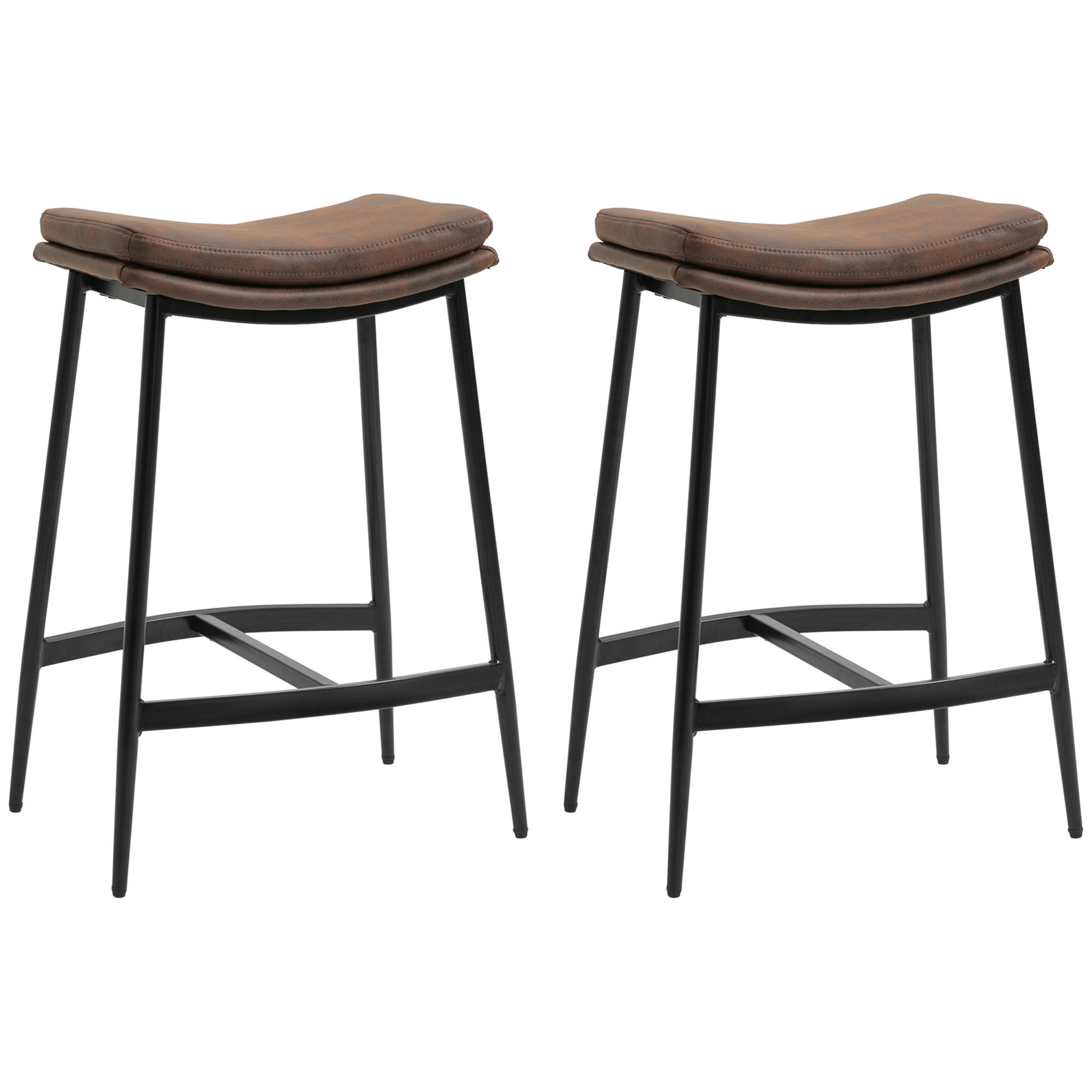 BARHOCKER 2er-Set DE-14723 industriell mit Fußstütze Braun/Schwarz - Braun, Metall (38.5/68.5/48.5cm) - ComfortXL