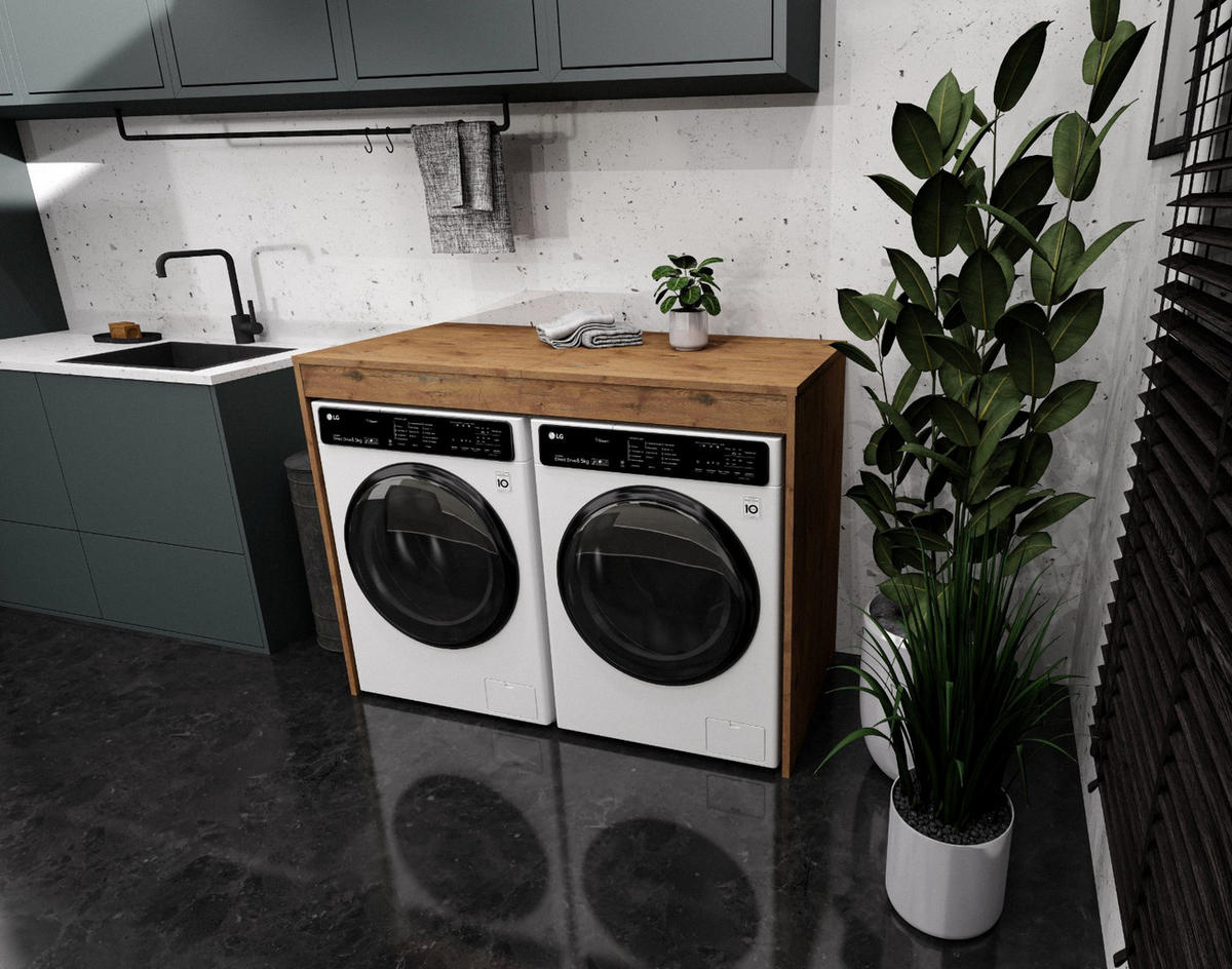 WASCHMASCHINENSCHRANK für Waschmaschine & Wäschetrockner Braun 129/97/61 - Eiche San Remo, Holzwerkstoff (129/97/61cm) - RAUMHIRSCH FURNITURE