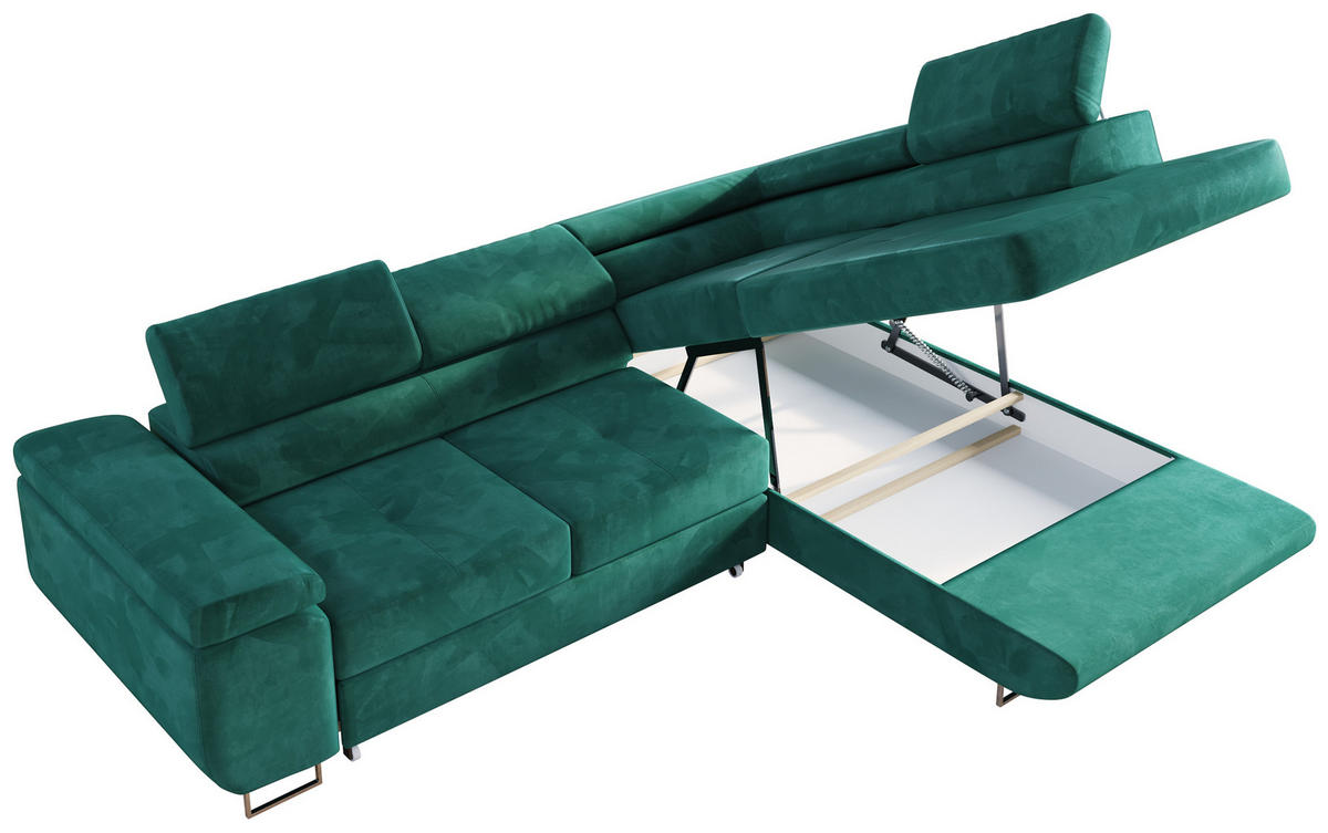 ECKSOFA GUSTAW L Dunkelgrün Velvet Rechts Seite - Dunkelgrün/Silberfarben, Textil/Metall (275/205cm) - MKS