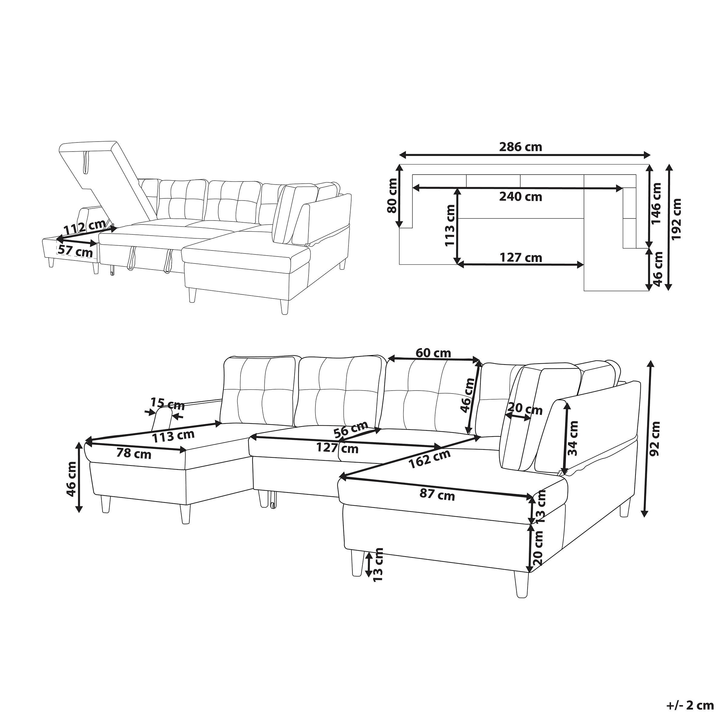 Thumbnail - Beliani Schlafsofa, Grau, Textil, 4-Sitzer, U-Form, 286x92x192 cm, Wohnzimmer, Sofas & Couches, Wohnlandschaften, Wohnla...