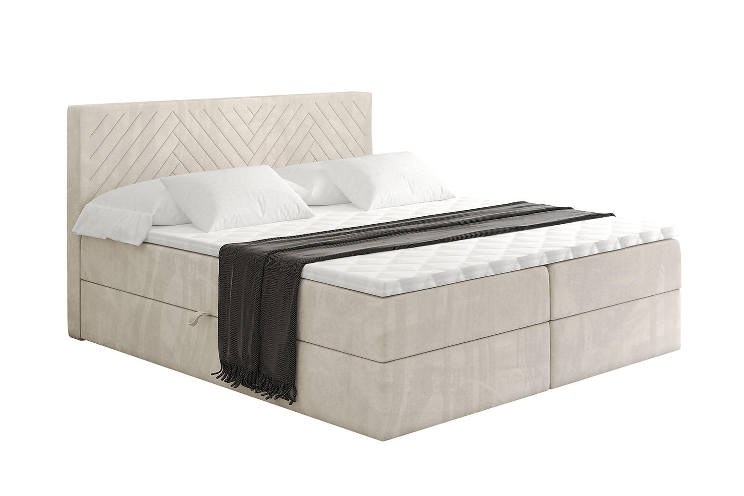 BOXBETT mit Matratze H4 und Lattenrost - VEXA - 200x200 - Beige Casablanca - Beige, Holzwerkstoff/Kunststoff (200/200cm) - ALTDECOR