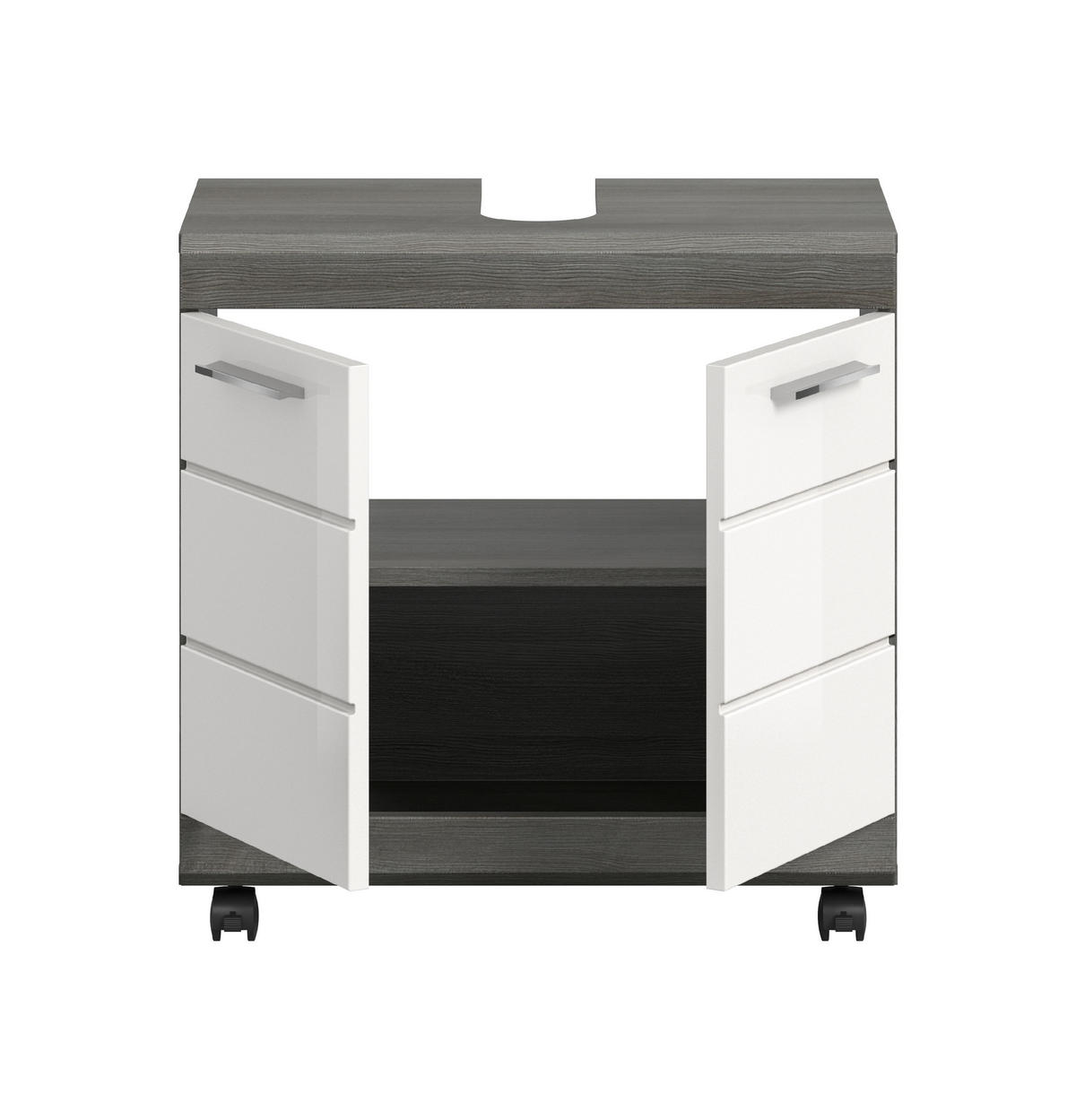 WASCHBECKENUNTERSCHRANK AUF ROLLEN Scout weiß hochglanz 60/34/60 cm - Grau, Holzwerkstoff (60/60/34cm) - Xonox
