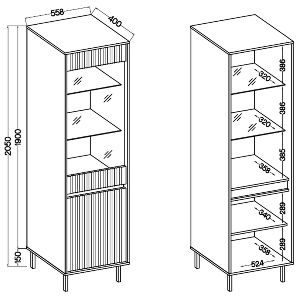 VITRINE Osaka Eichenholzoptik Evoke 56 cm - Eichefarben/Schwarz, Holzwerkstoff/Metall (55.8/205/40cm) - Selsey