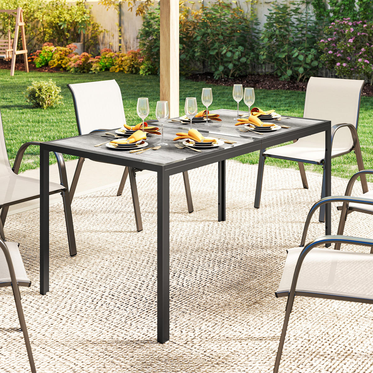 GARTENTISCH DE-14230 150x80 cm Holzoptik Grau - Grau, Metall (150/80/74cm) - ComfortXL