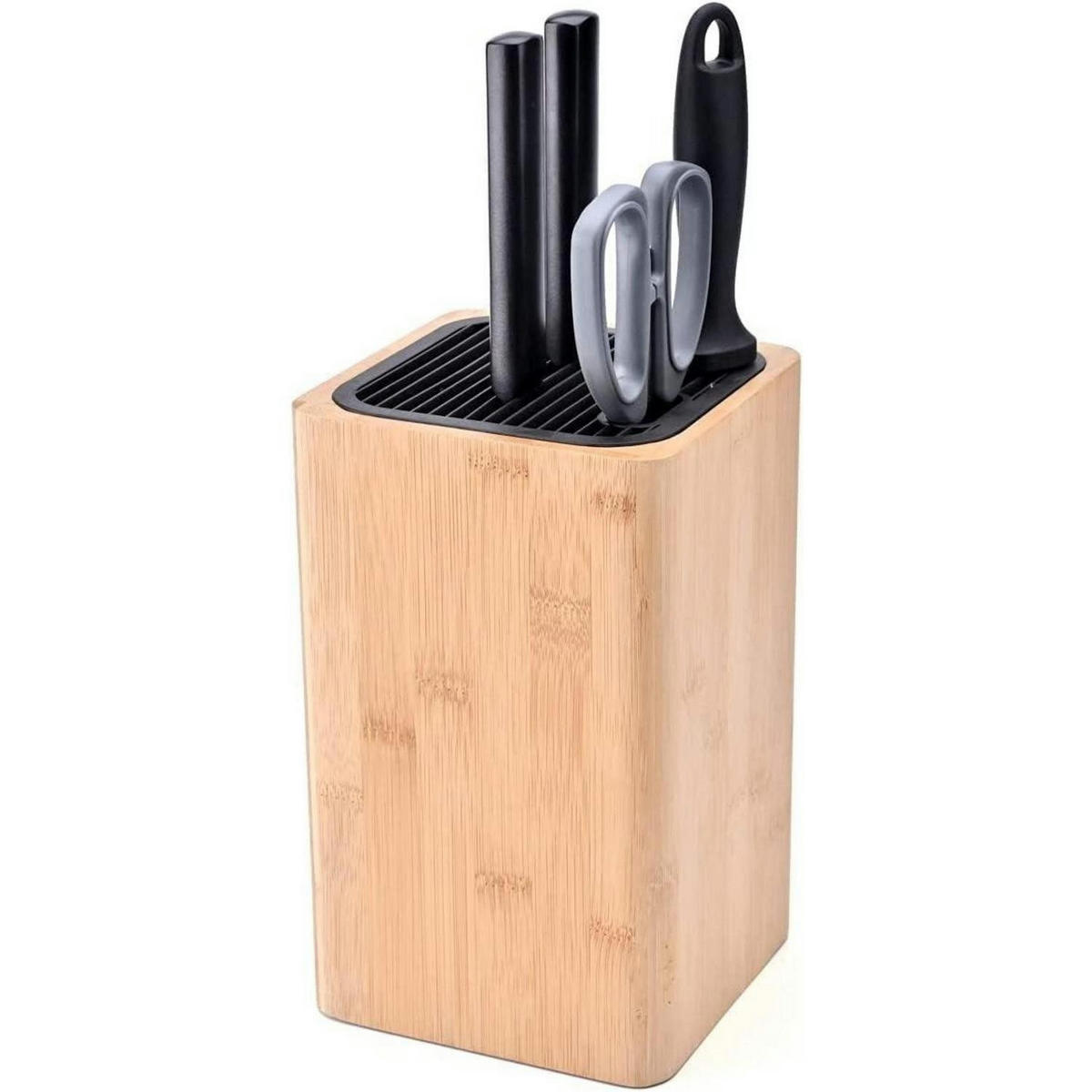 MESSERBLOCK Bambus mit Schlitzen für Schere und Wetzstab - Braun, Naturmaterialien (14.2/23.1/14.2cm)