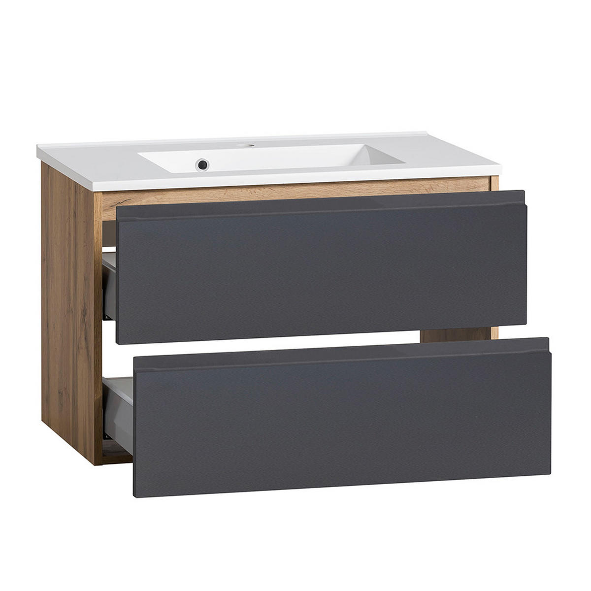 BADMÖBEL-SET 3-TLG. Vasto-03 - Grau, Holzwerkstoff (135/200/47cm) - Lomado