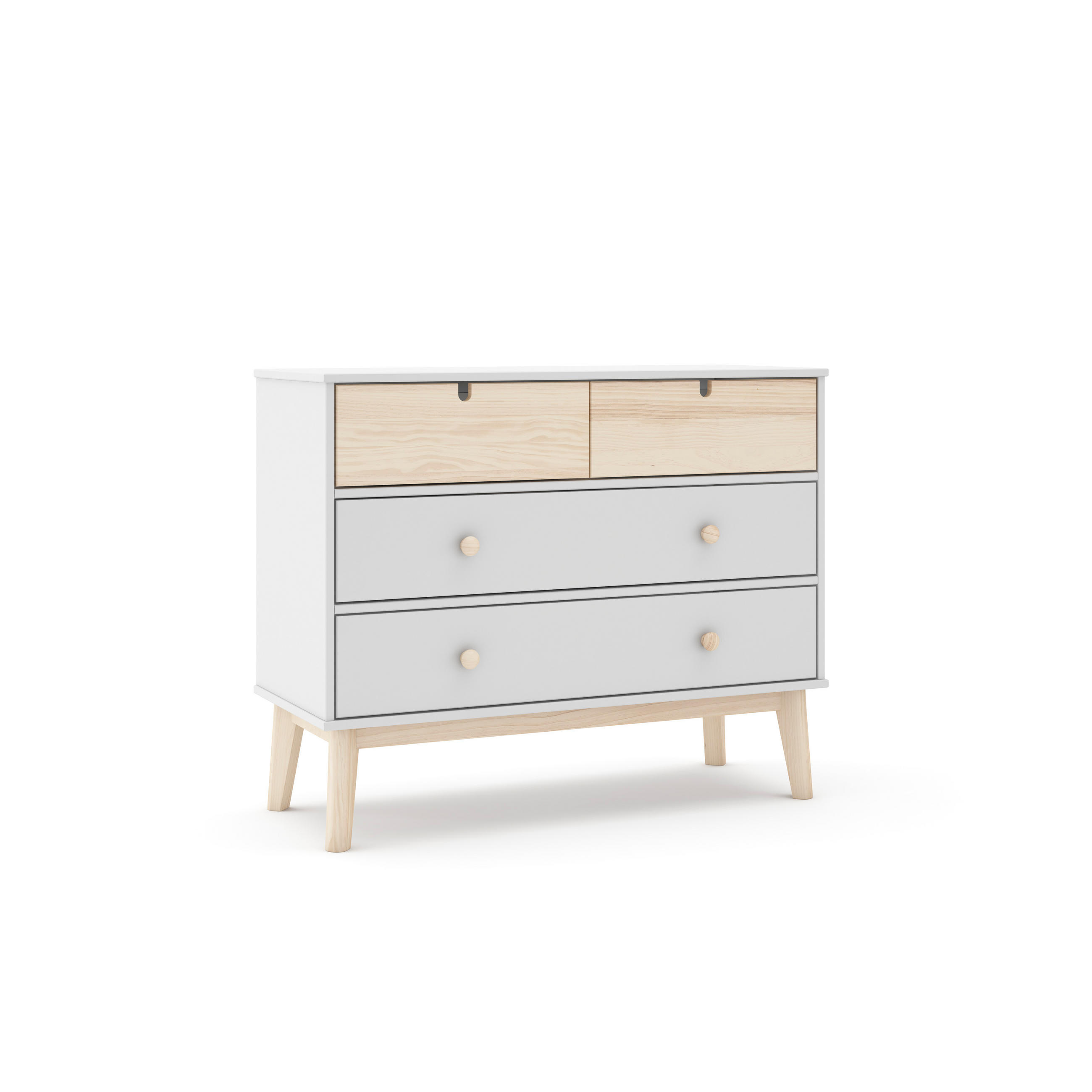 KOMMODE mit 2 kleinen Schubladen und 2 großen Schubladen, L100 cm 40/100/81 cm - Weiß, Holz (40/81/100cm) - Calicosy