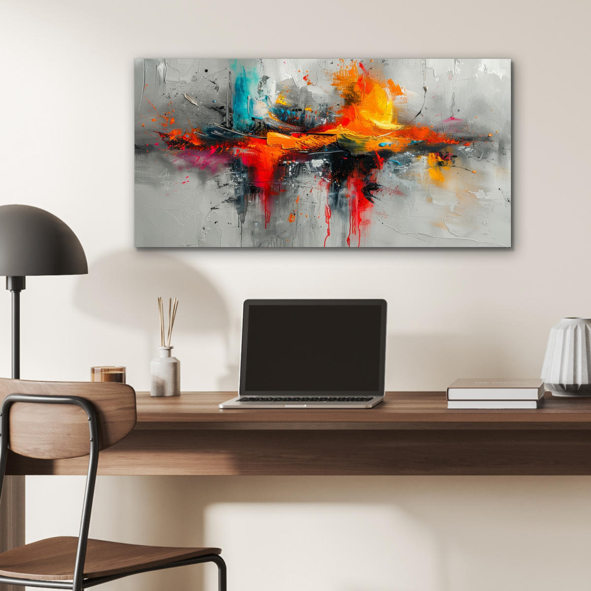 KOVOVÝ OBRAZ Moderné umenie - Oranžová - Sivá - Abstraktné 80x40 cm - svetlosivá, kov (80/40cm) - MuchoWow