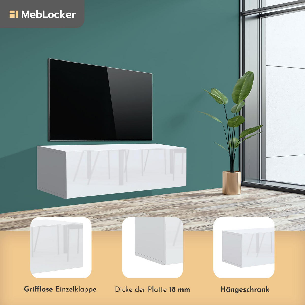TV Schrank Weiß mit HochglanzFronte 100,2 x 36,5 x 30 cm Wohnzimmer Möbel - Weiß Hochglanz, Holzwerkstoff (100.2/36.5/30cm) - MebLocker