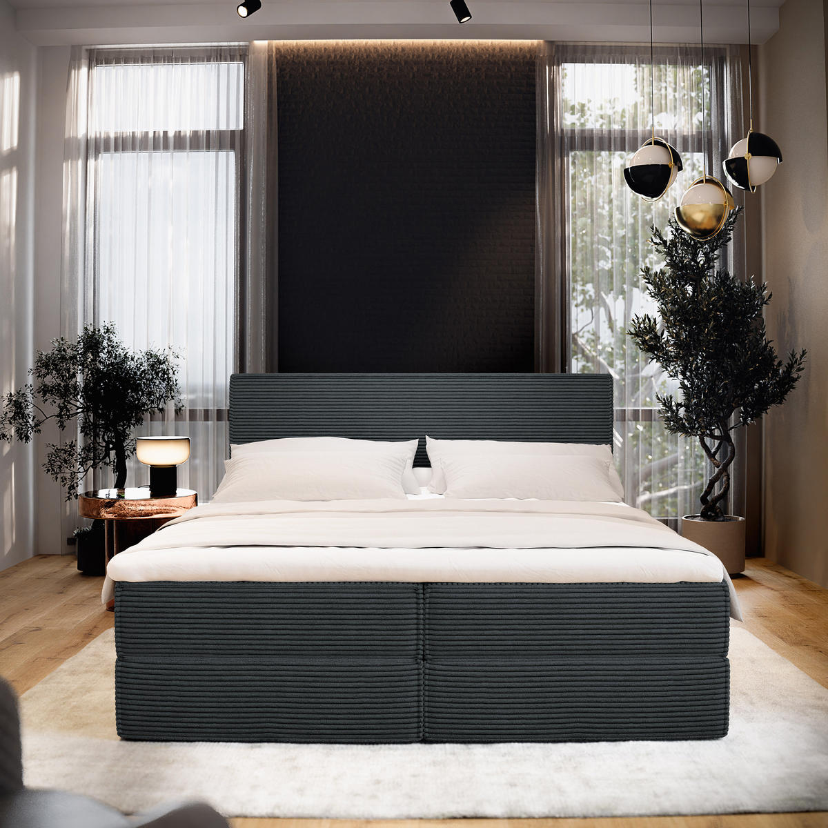 BOXBETT PELLIO 160x200 cm mit Matratze und Topper - Graphitfarben - Graphitfarben, Holz (160/200cm) - MASSENO