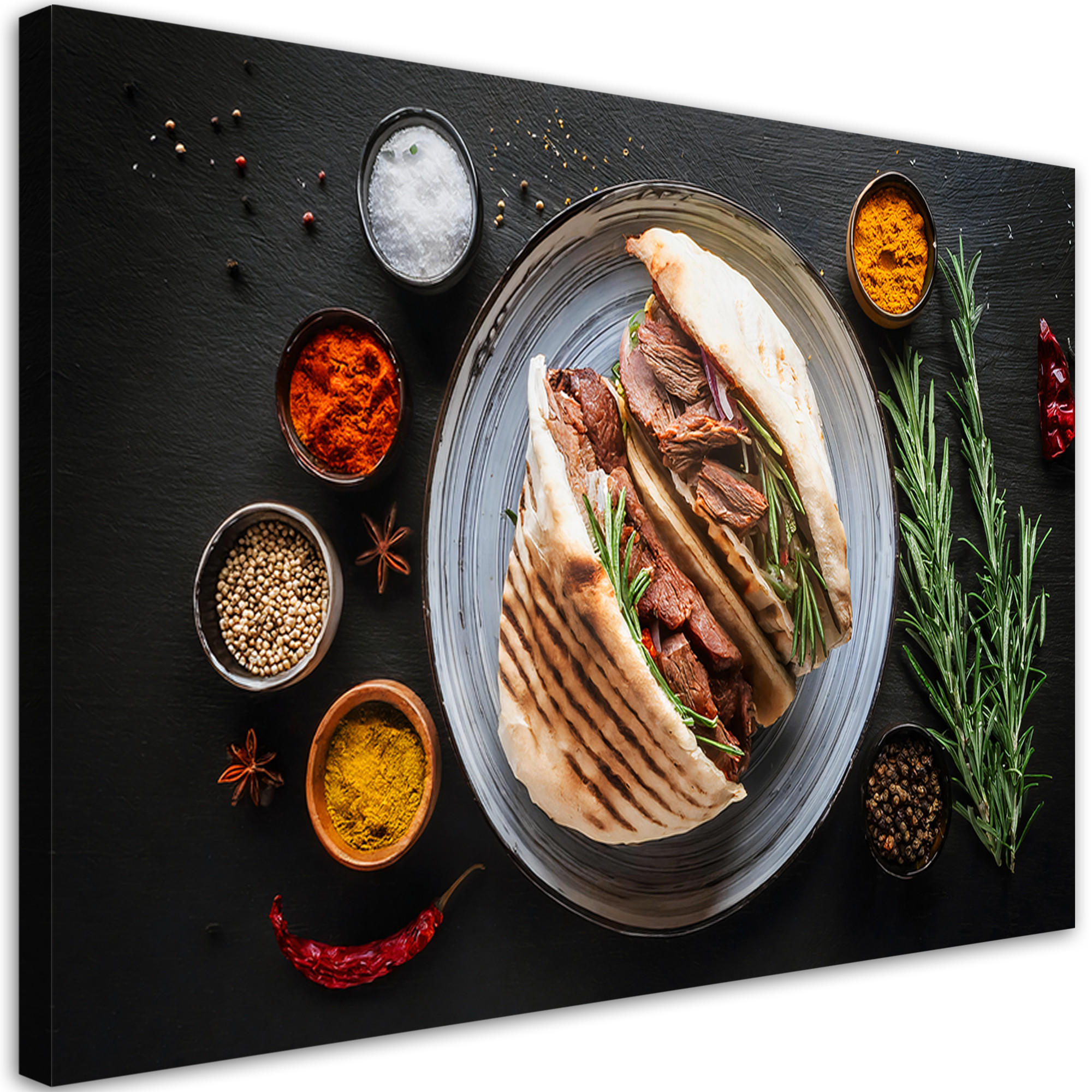 WANDBILD kebab kebap gewürze essen für die küche - Multicolor, Textil (60/40cm) - Feeby