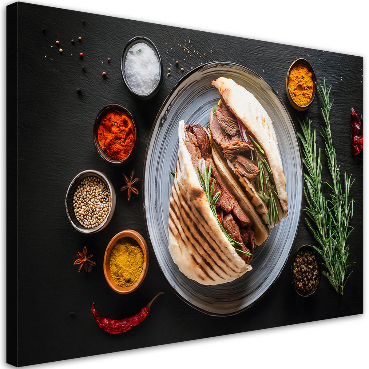 WANDBILD kebab kebap gewürze essen für die küche - Multicolor, Textil (60/40cm) - Feeby