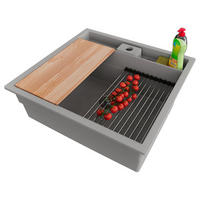 UNTERBAUSPÜLE GRANIT Bergen Pocket, 2-er set Grau 56/54 cm 1 Becken + Ablauf-Set + Küchenzubehörset ab 60er Unterschrank - Chromfarben/Beige, Kunststoff (56/20/54cm) - Primagran