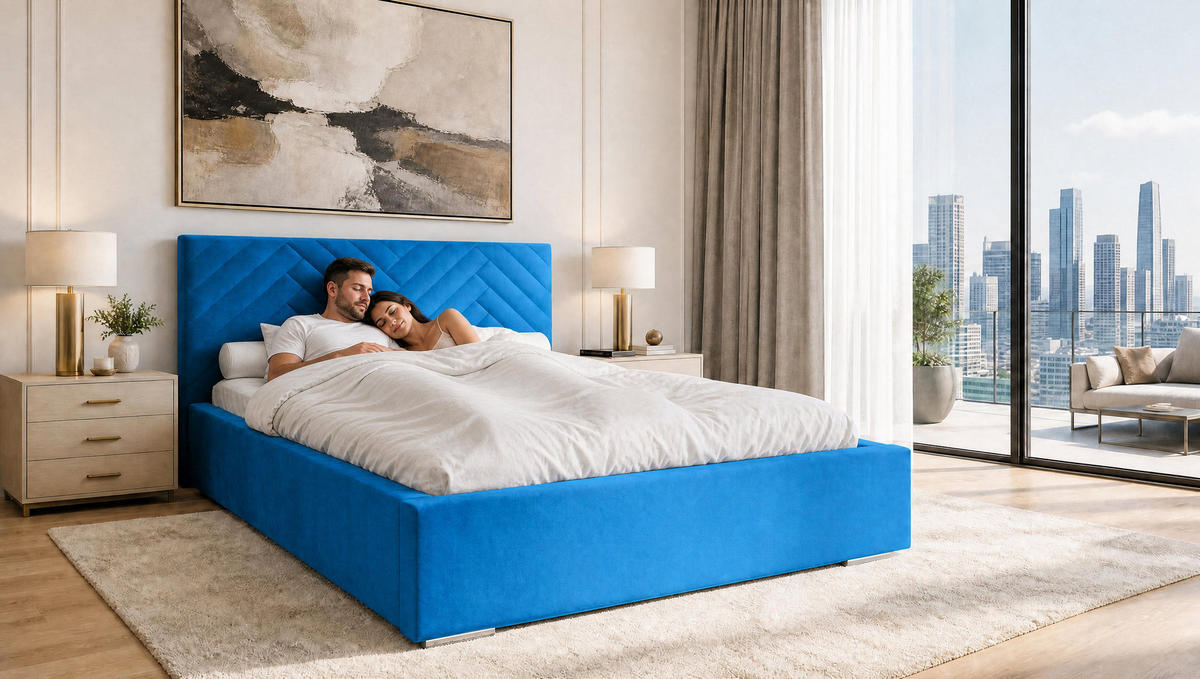 POLSTERBETT 180x200 cm AURA, Doppelbett mit Bettkasten und Lattenrost aus Holz, Velourstoff: Blau - Blau, Holz/Kunststoff (180/200cm) - Marpur