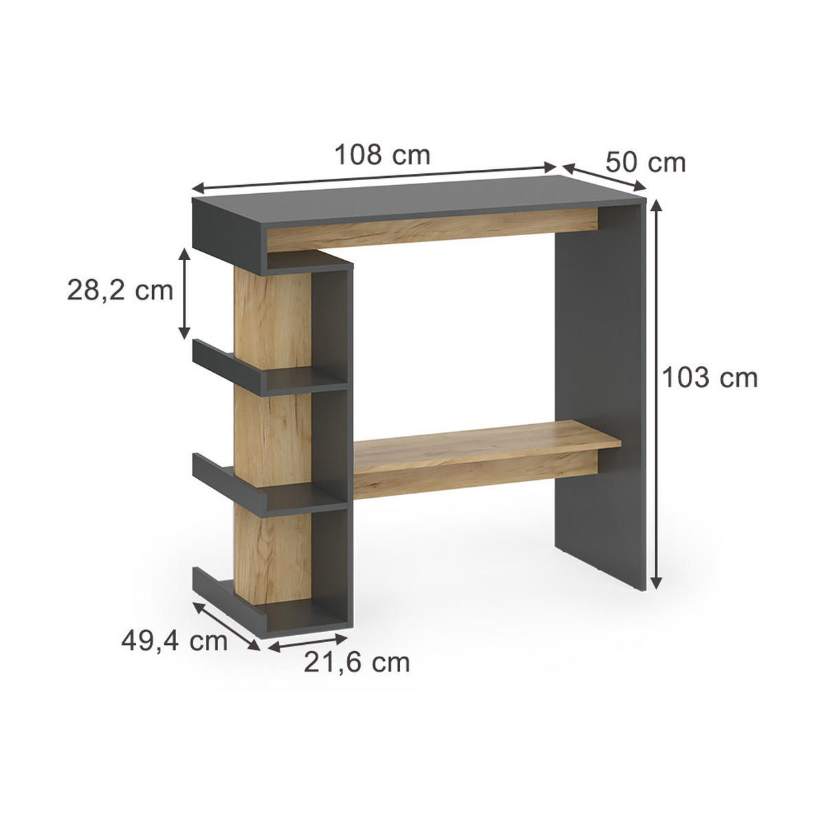 BARTISCH Dana Anthrazit/Goldkraft Eiche 108 x 50 cm - Honigeiche/Anthrazit, Holzwerkstoff (50/108/103cm) - Vicco