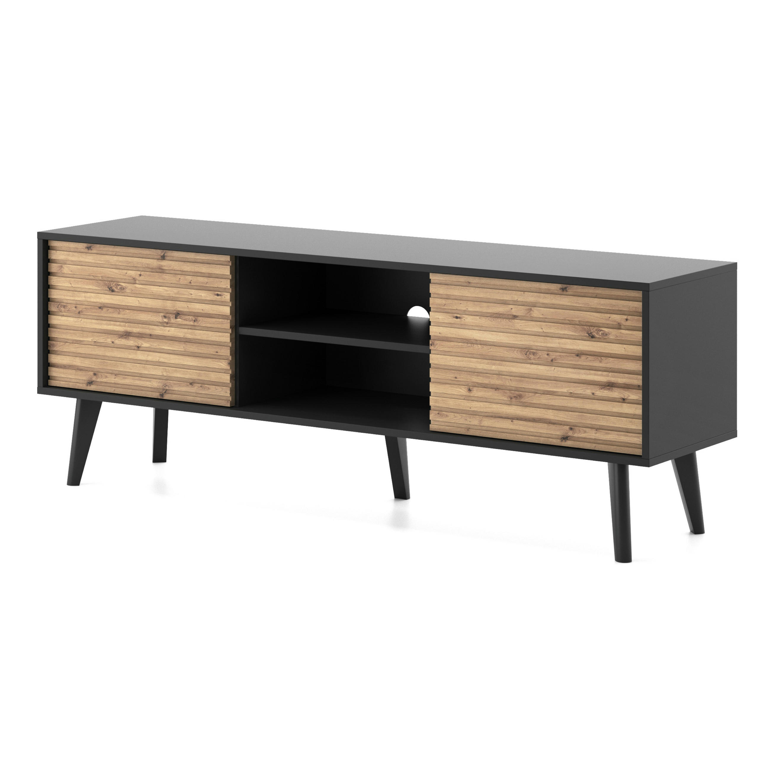 Komodee Lowboard Schwarz, Eiche Artisan 154x56x39 cm