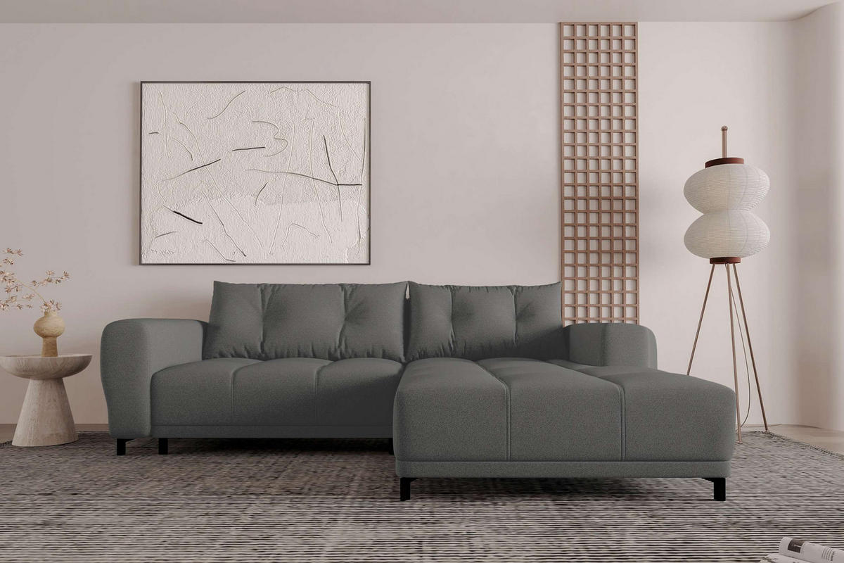 ECKSOFA Massimo Strukturstoff Anthrazit inkl. Schlaffunktion Rechts - Anthrazit/Schwarz, Textil/Metall (246/177cm) - 99rooms