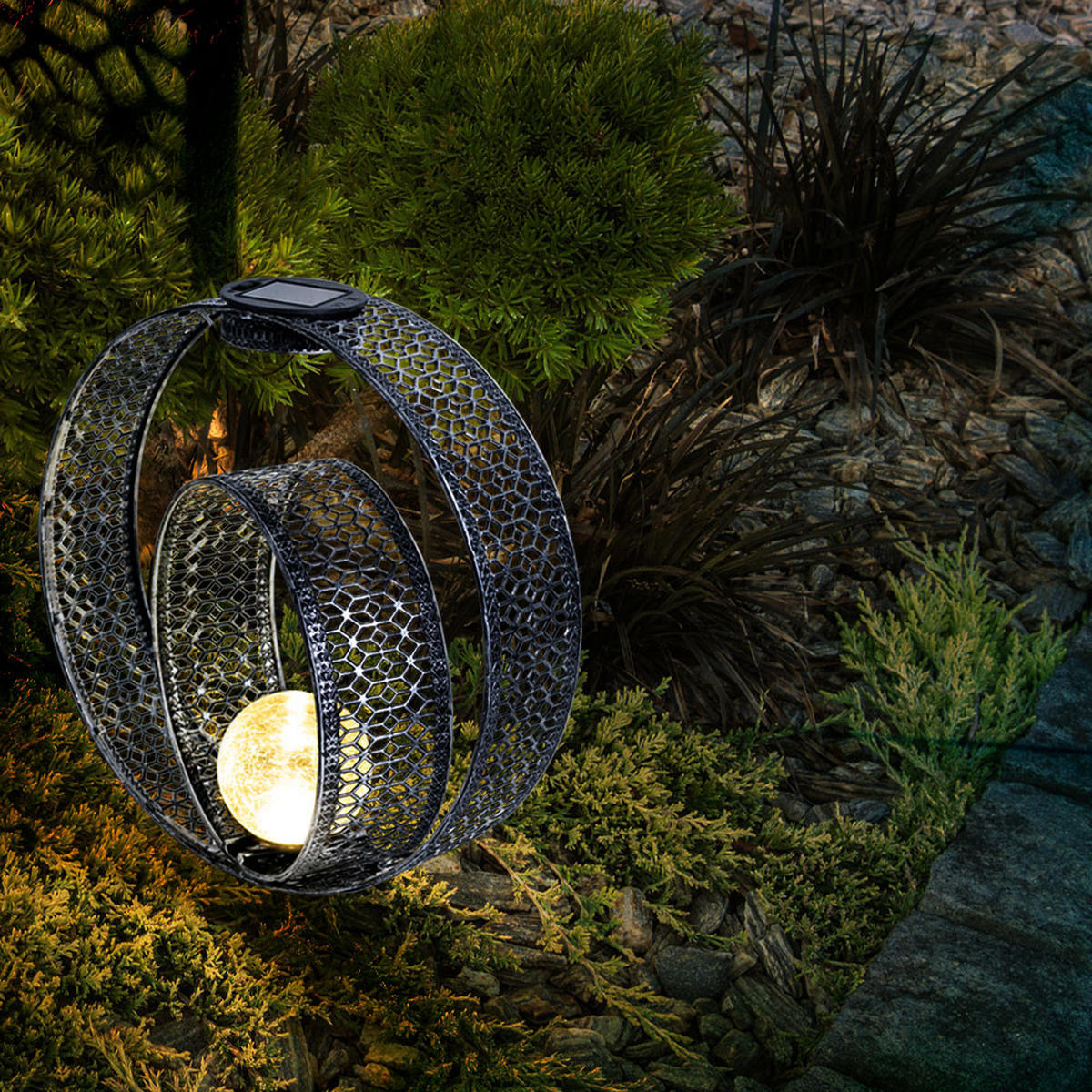 LED AUSSENLEUCHTE Solarleuchte Silber Crackle-Glas - Silberfarben, Glas (30/20/42cm) - Globo Lighting