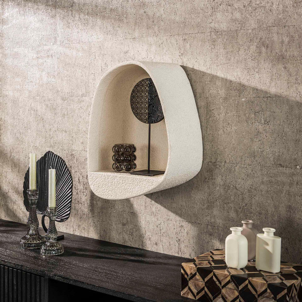 WANDREGAL Stobe Weiß 21/34/46 cm - Weiß, Stein (34/46/21cm) - Hoyz Collection