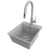 GRANITSPÜLE Riga Easy, 2-er set Grau 38/44 cm 1 Becken + Küchenarmatur 40/20 cm + Ablauf-Set ab 40er Unterschrank - Chromfarben/Grau, Kunststoff (38/19/44cm) - Primagran