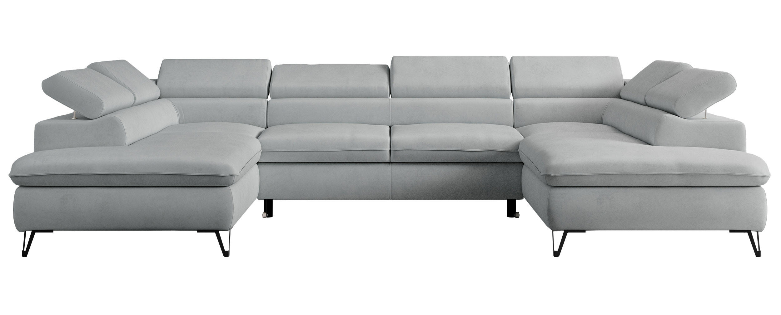WOHNLANDSCHAFT PETER U Samt Hellgrau - Hellgrau/Schwarz, Textil/Metall (346/76/208cm) - MKS