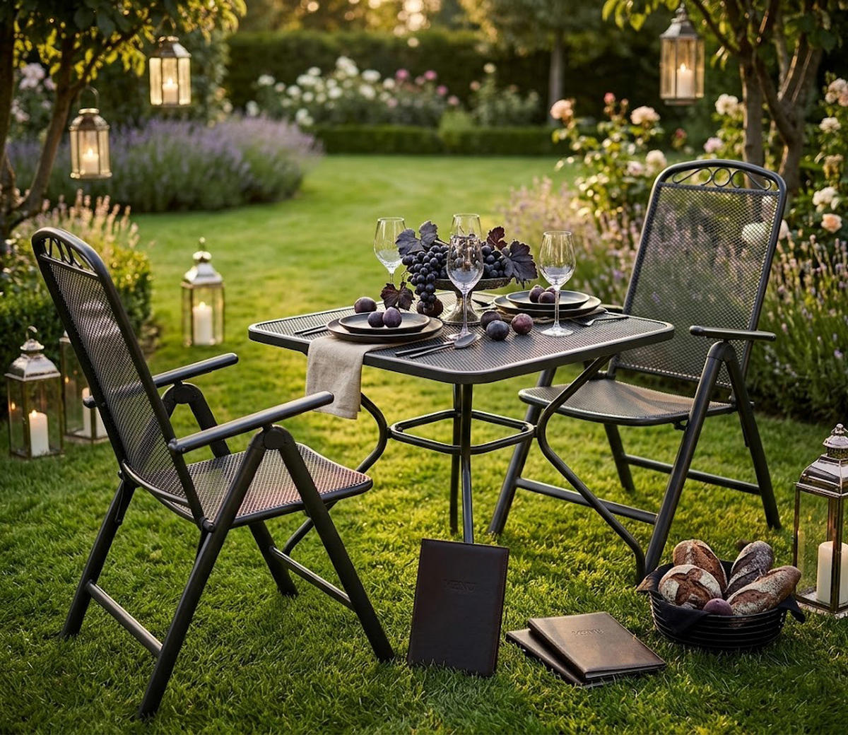 GARTENESSGRUPPE Glasgow - GARTEN-GARNITUR für 2 Personen - Gartenmöbel Set 3-teilig - Streckmetall anthrazit - Grau, Metall - TPFGarden