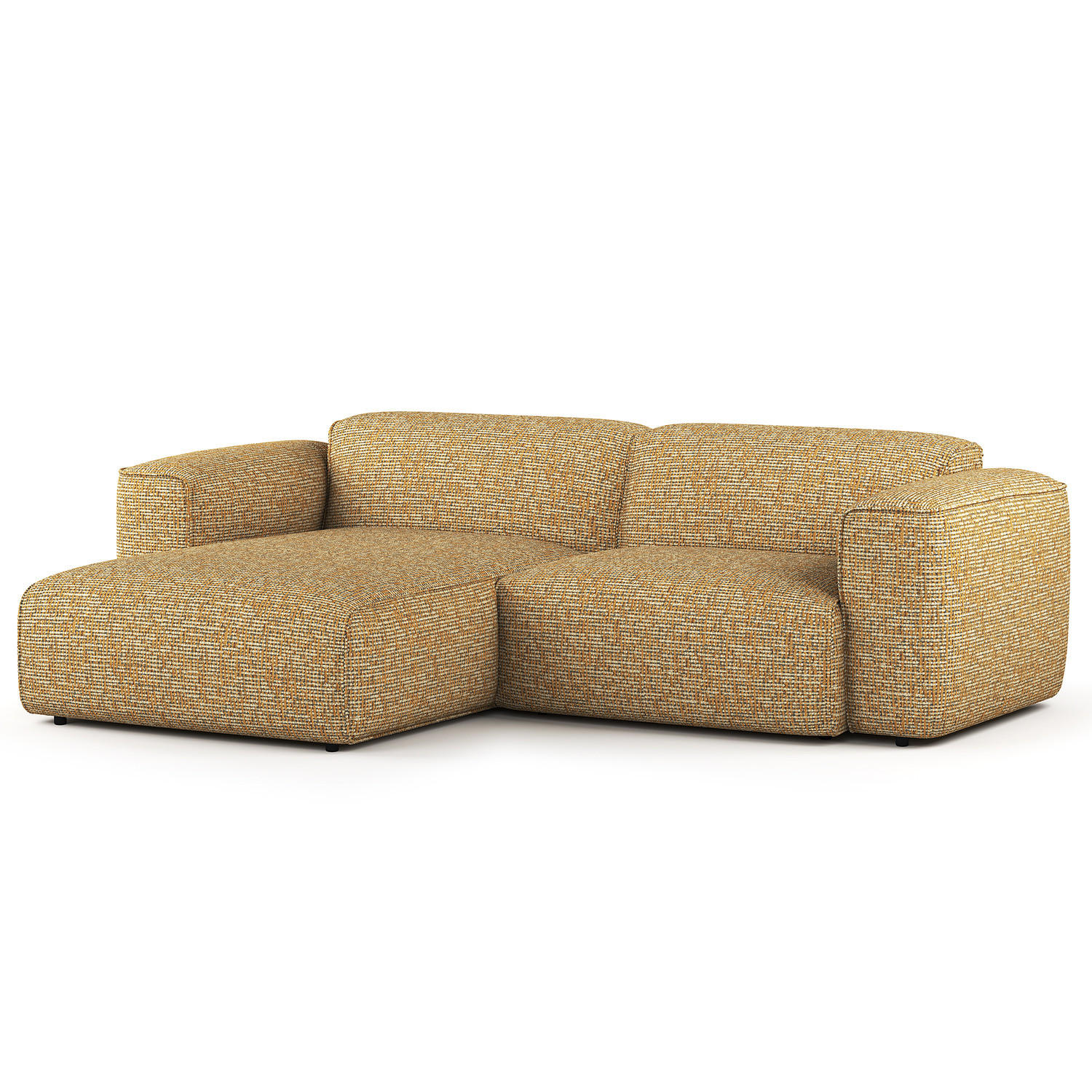 1,5-SITZER ECKSOFA mit Longchair - Schwarz/Honig, Kunststoff/Textil (260/173cm) - home24