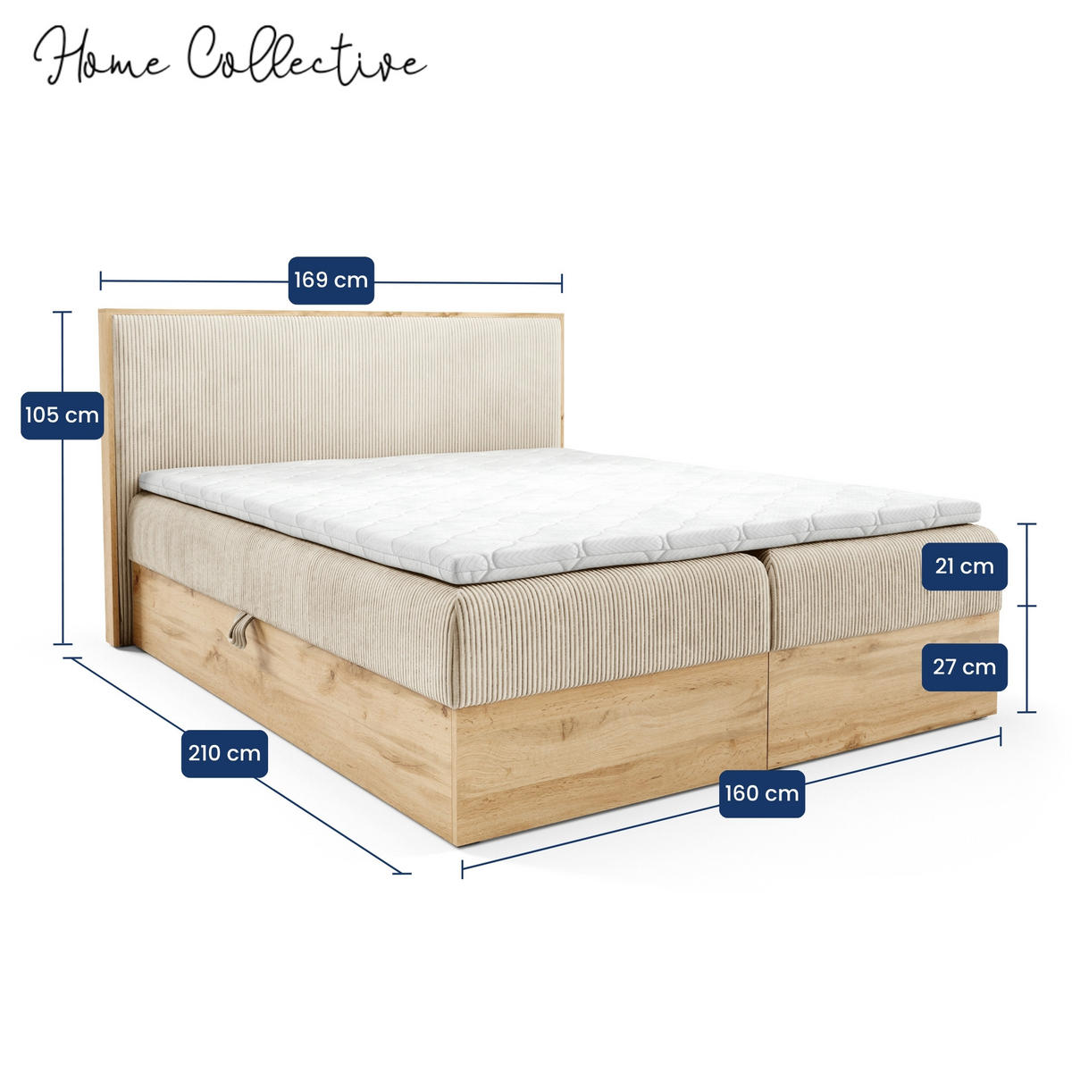 BOXBETT Holzoptik Sonoma mit Topper 160x200 cm Beige - Beige, Textil (160/200cm) - Home Collective