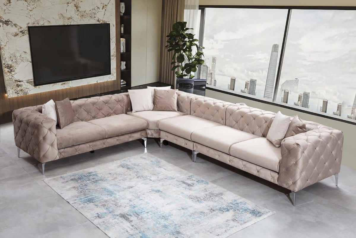 ECKSOFA mit großzügiger XXL Sitzfläche für die ganze Familie - Chromfarben/Beige, Holz/Textil (310/270cm) - myHomelando