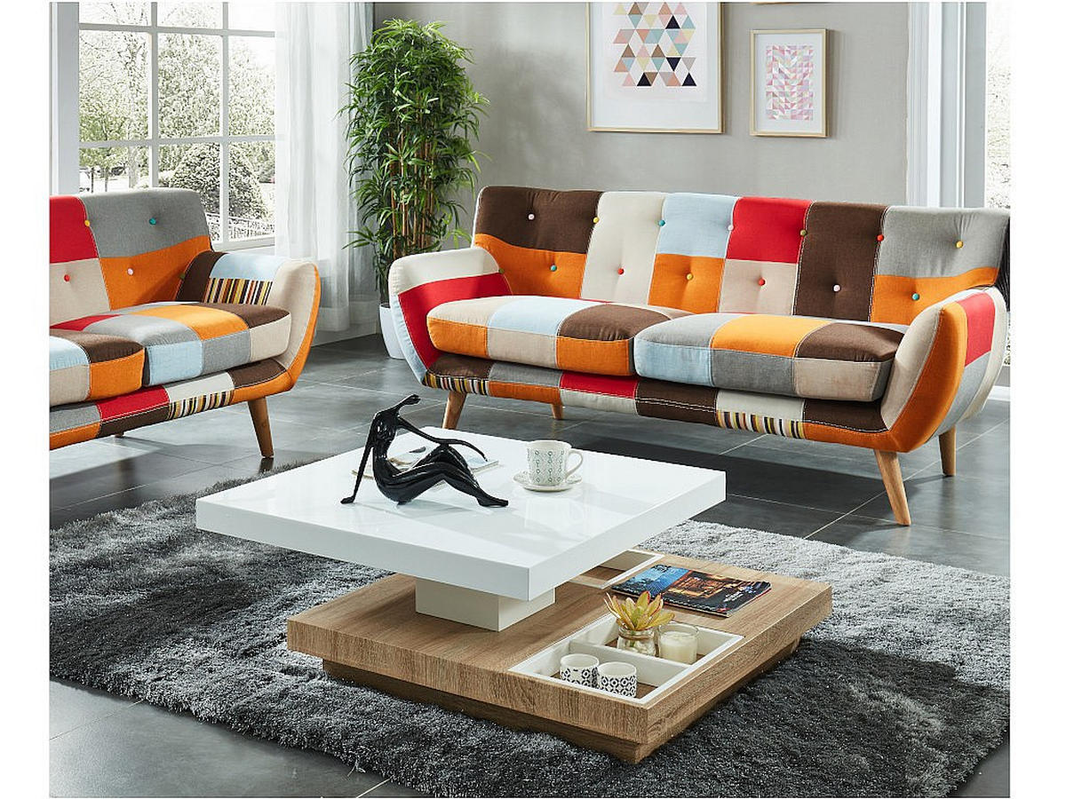 COUCHTISCH modulierbar - 80 cmcm x 80 cmcm - Holz, Platte - Naturfarben Hell, Weiß - FAUSTO - Naturfarben/Weiß, Holz (80/80/34cm) - Vente-Unique