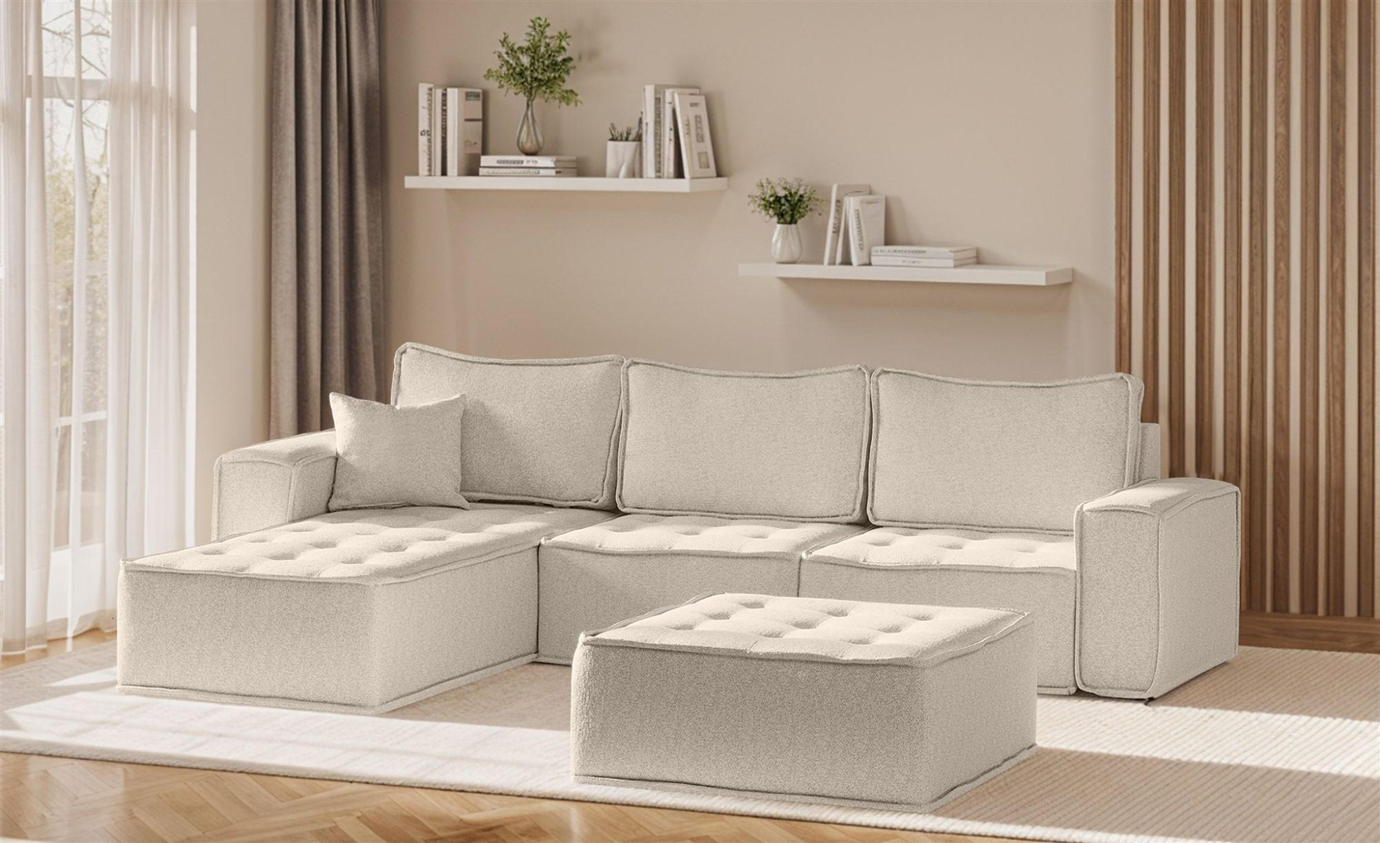 ECKSOFA Sande In Alpine - Beige, Holzwerkstoff/Textil (292/192cm) - Fun Möbel