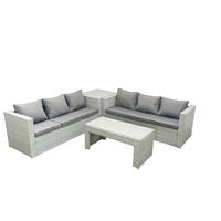 GARTENSOFA hohe Rückenlehne Polyrattan Hellgrau-Mix 6-Sitzer - Hellgrau/Grau, Glas/Kunststoff - Fimous