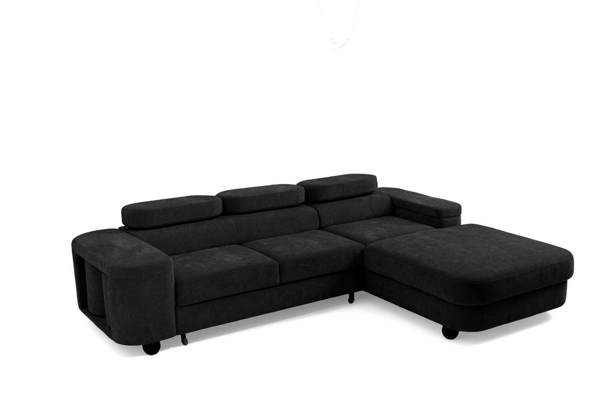 ECKSOFA LOVE L Rechts mit Schlaffunktion 124x210 Chenille Schwarz - Schwarz, Holz/Textil (205/284cm) - Muffo