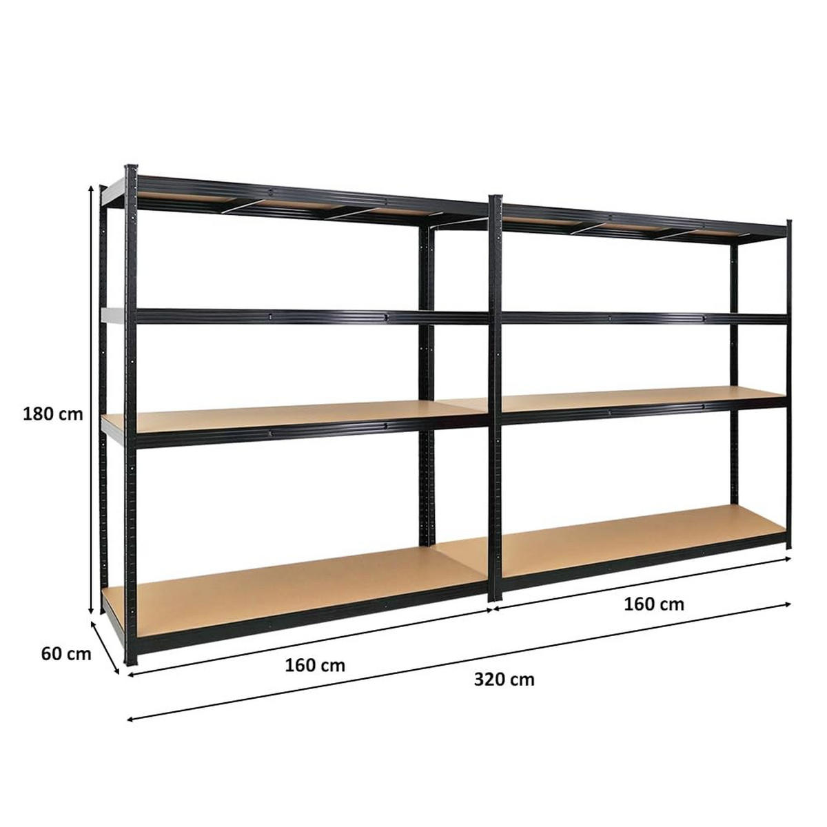 SCHWERLASTREGAL Taurus XL 2er-Set 180x160x60 cm Fachlast 250 kg Schwarz - Schwarz, Metall (320/180/60cm) - PROREGAL