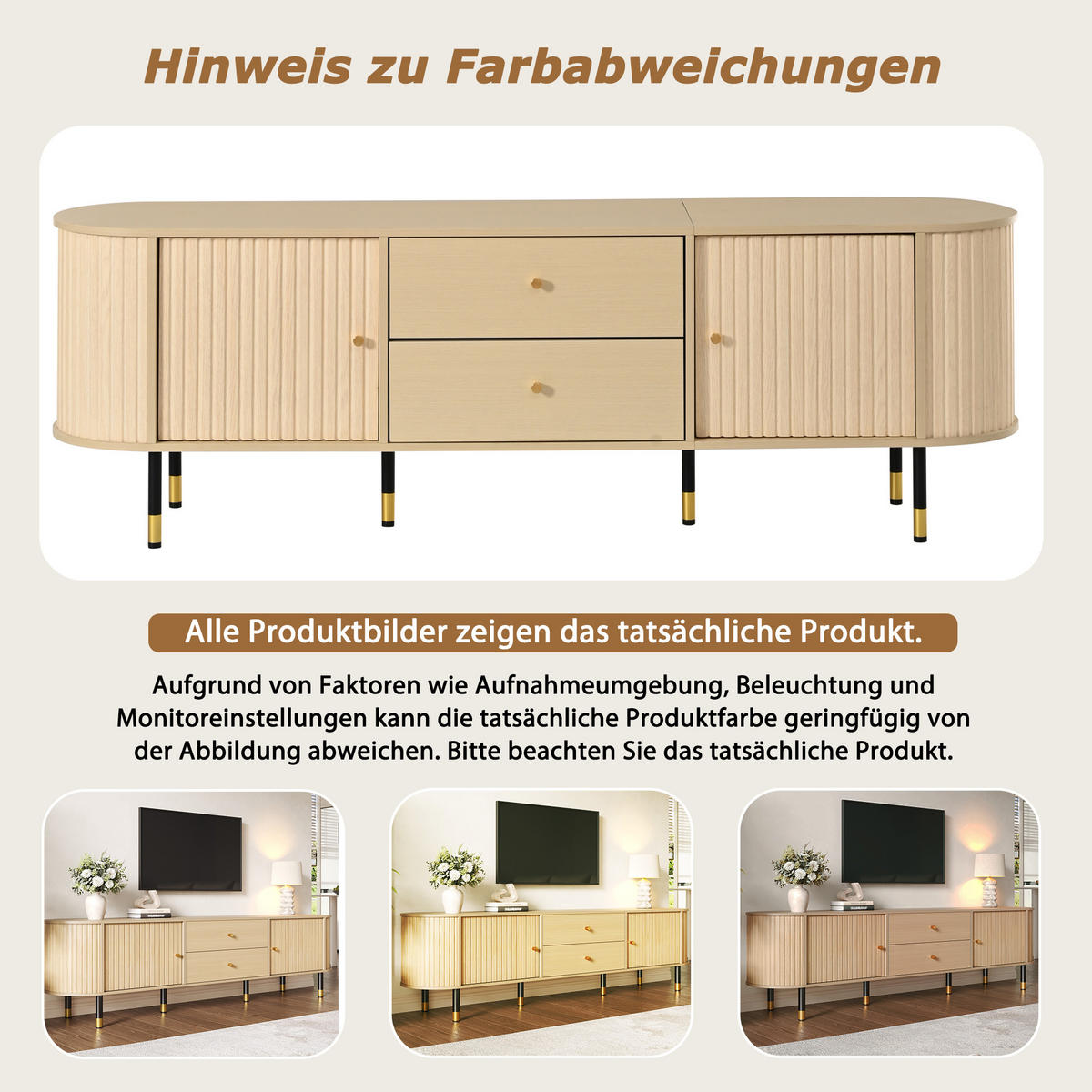 TV-LOWBOARD 180x40x58cm Holzoptik, Schiebetüren, 2 Schubl. - Naturfarben, Holzwerkstoff (180/58/40cm) - FLIEKS