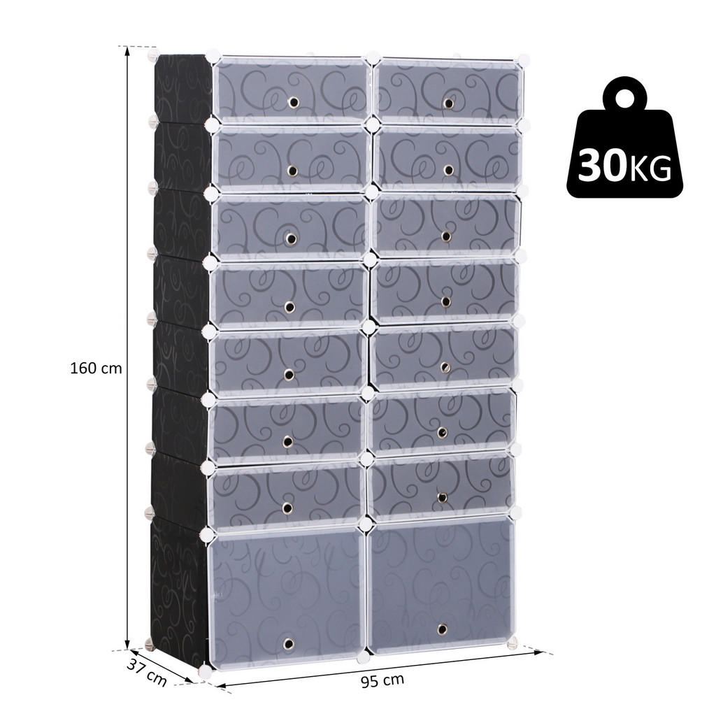 Thumbnail - Homcom Schuhschrank,, Schwarz, Kunststoff, 37x160x95 cm, Garderobe, Schuhaufbewahrung, Schuhschränke