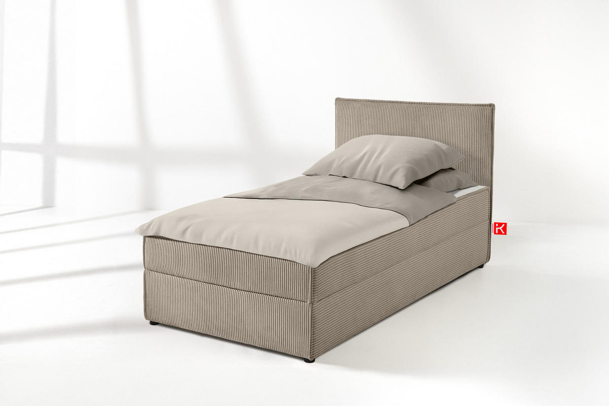 BOXSPRINGBETT ROTI Einzelbett, beige - Beige/Schwarz, Holz/Holzwerkstoff (80/200cm) - KONSIMO®