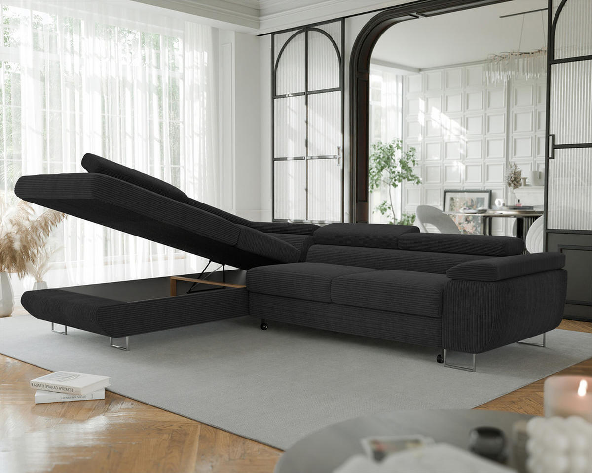 ECKSOFA ANTON mit Schlaffunktion und Bettkasten Anthrazit - Anthrazit, Holzwerkstoff/Kunststoff (274/203cm) - Idohome