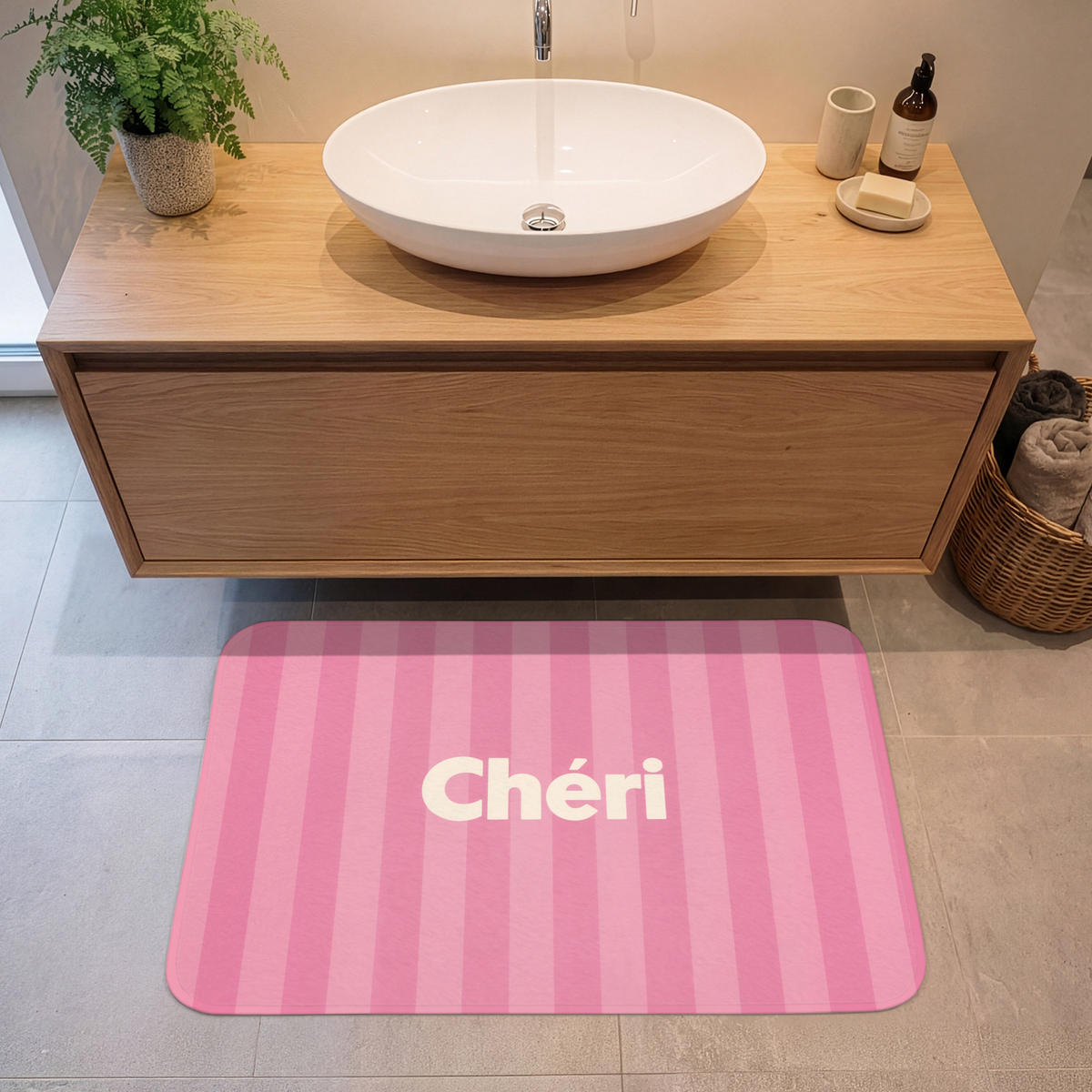 KOUPELNOVÁ PŘEDLOŽKA Pruhované - růžové - Chéri 90x60 cm - růžová, textil/plast (90/60cm) - OnlyWow