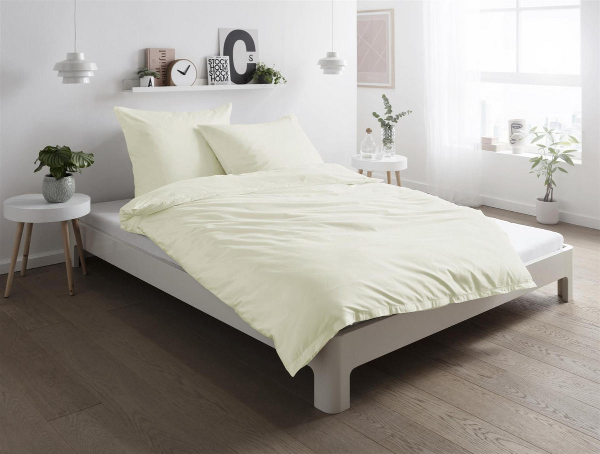 MAKO-SATIN-BETTWÄSCHE 155x220 Bettbezug einfarbig 100% Baumwolle - Uni Natur Creme - Creme, Textil (155/220cm) - Carpe Sonno