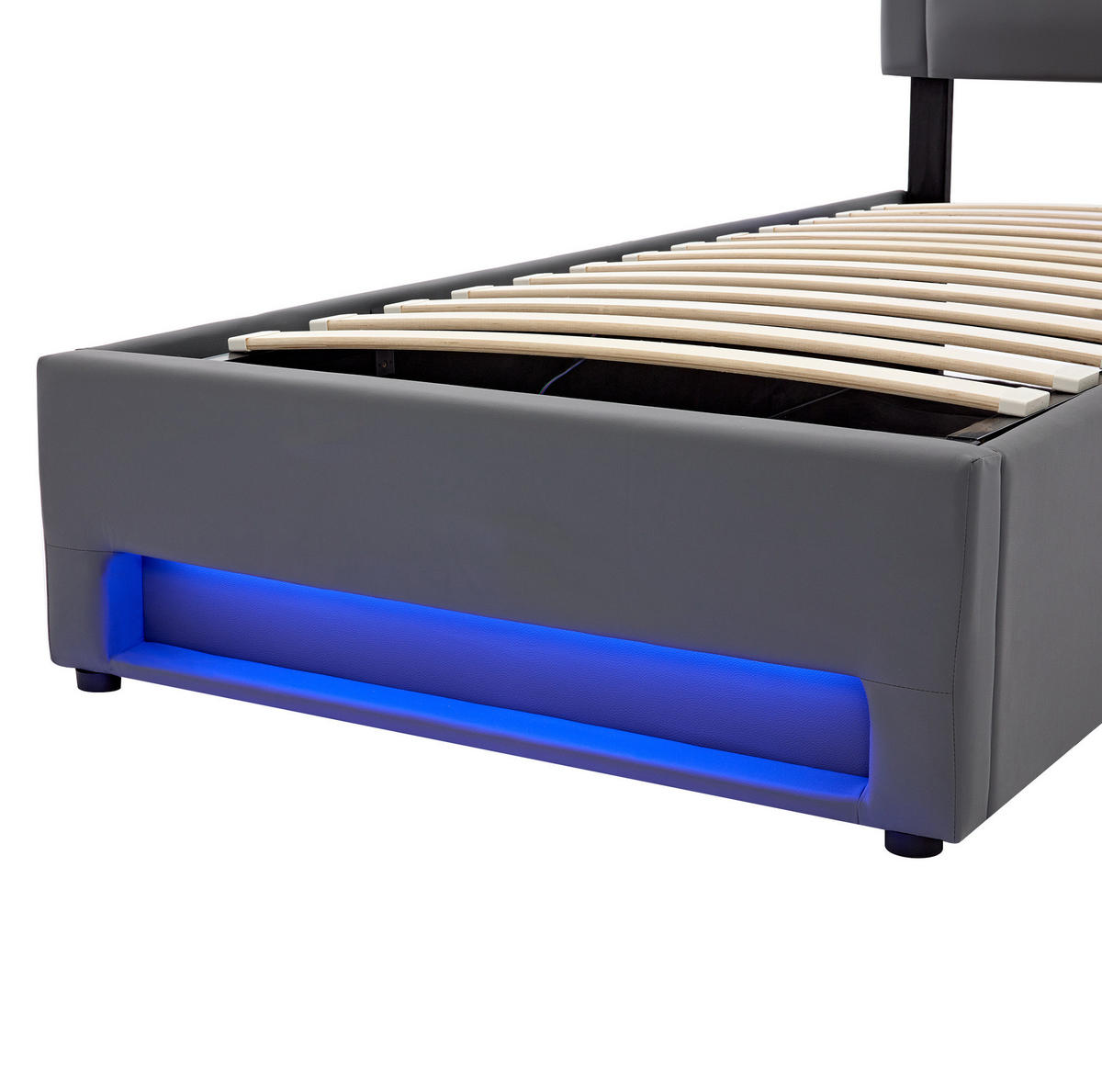 POLSTERBETT aus PU 90x200 cm Grau mit USB-Ladefunktion, LED-Beleuchtung und Stauraum - Grau, Leder (90/200cm) - IVMEU