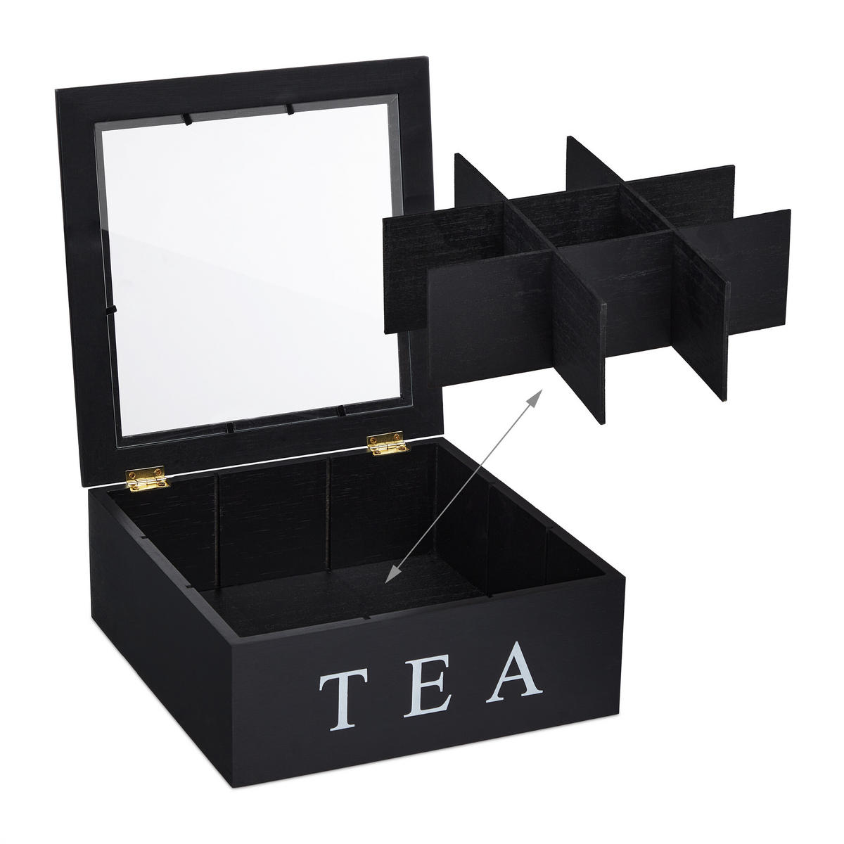 TEEBOX - Schwarz, Holz/Kunststoff (23.5/9/23.5cm) - Relaxdays