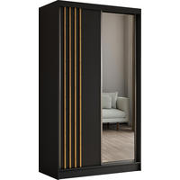 SCHWEBETÜRENSCHRANK Neli 120 cm mit Lamellen und Spiegel 2-türig, schwarz, schwarz, Lamelle Artisan - Schwarz/Eiche Artisan, Kunststoff (120/216/61cm) - Margaret Hadas24