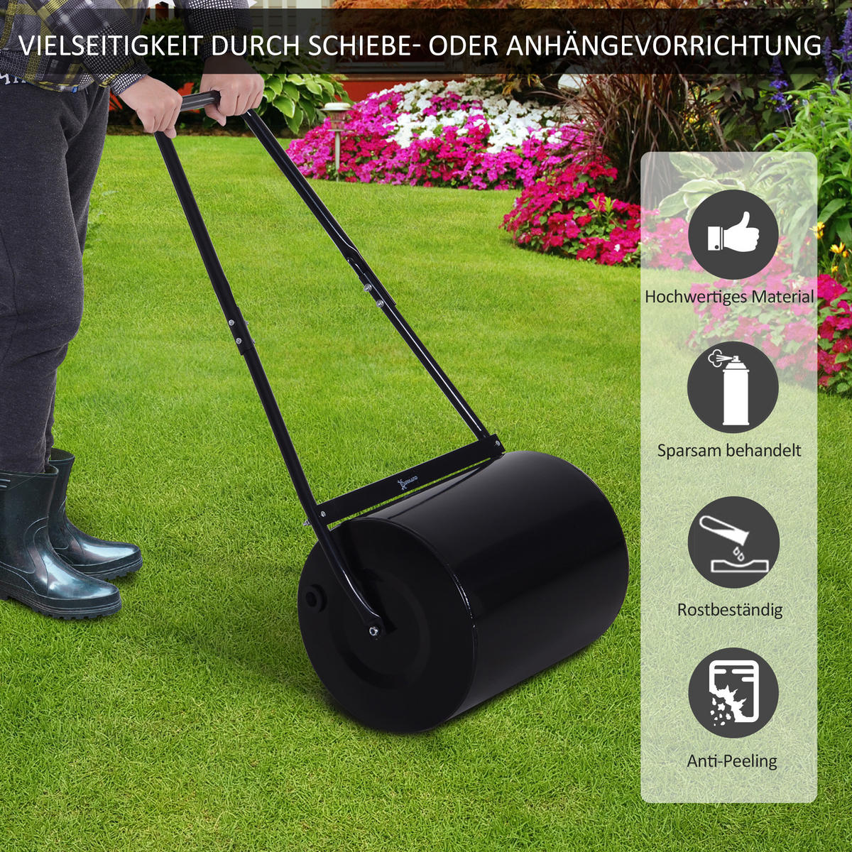RASENWALZE mit U-Griff, Gartenwalze, Gartenrolle, 40 cm Durchmesser, Metall, Schwarz - Multicolor, Metall (40/123/57cm) - Outsunny