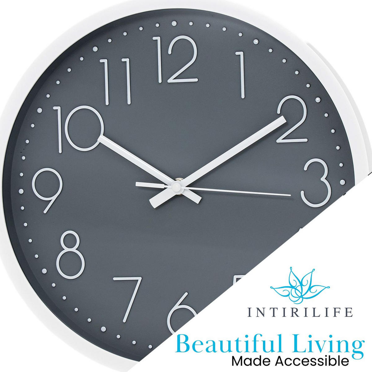 WANDUHR 30.5 cm - Grau, Kunststoff (30.5/30.5/4.5cm) - Intirilife