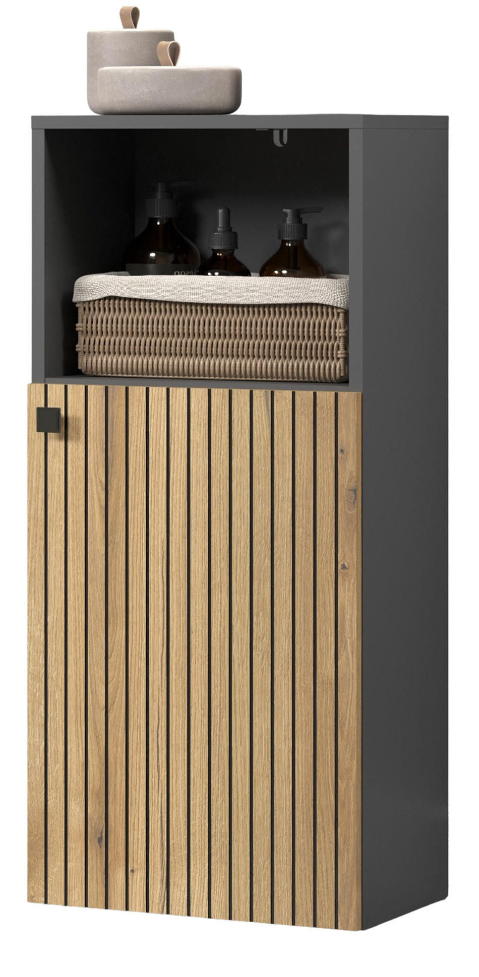 BADKOMMODE Evoke Eiche, grau 40 x 95 cm, Badschrank in modernem Design - Eichefarben/Anthrazit, Holzwerkstoff/Metall (31/95/40cm) - Top.Furn
