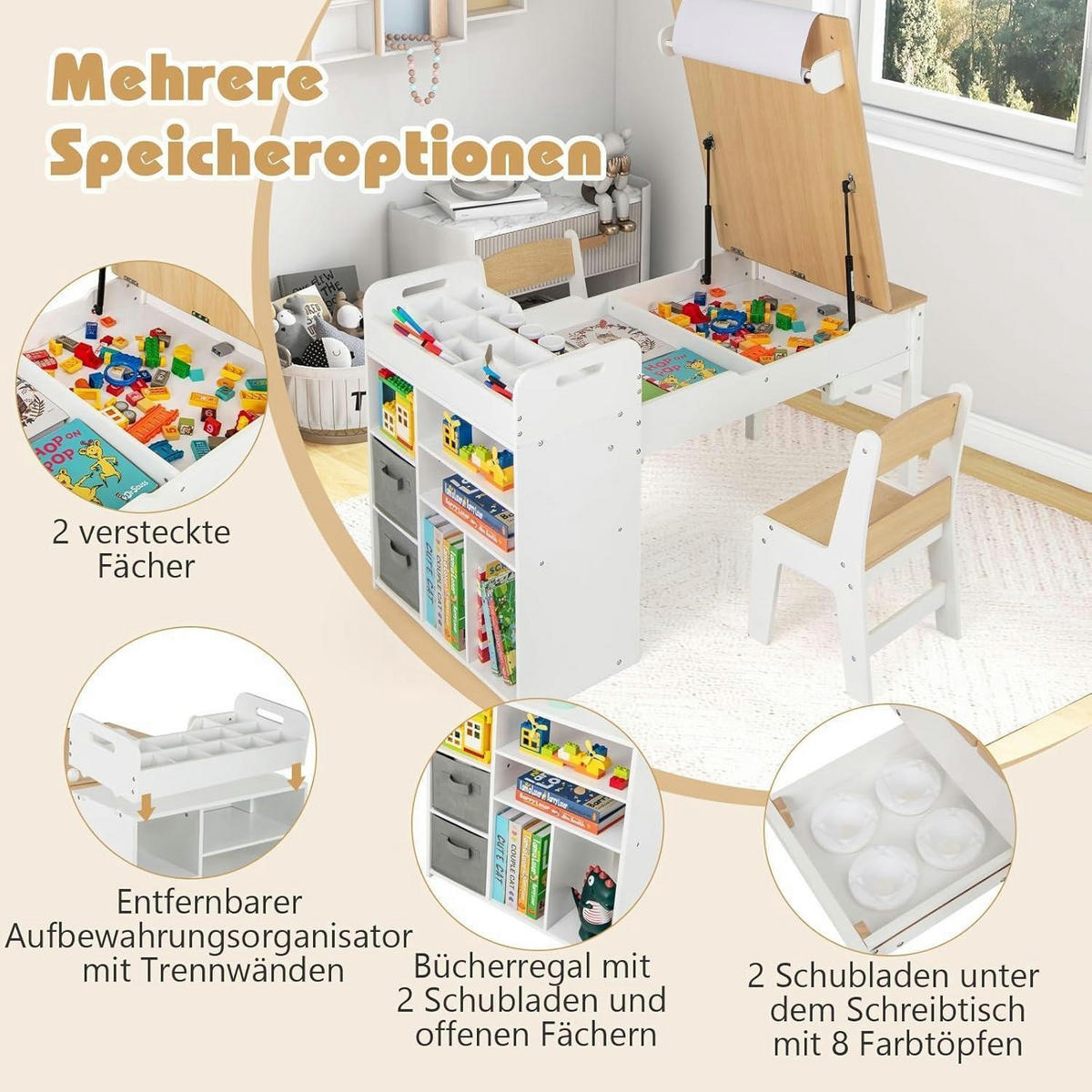 KINDERTISCH mit 2 Stühlen 3-teiliges Set Natur - Weiß, Holz (60/60/120cm)