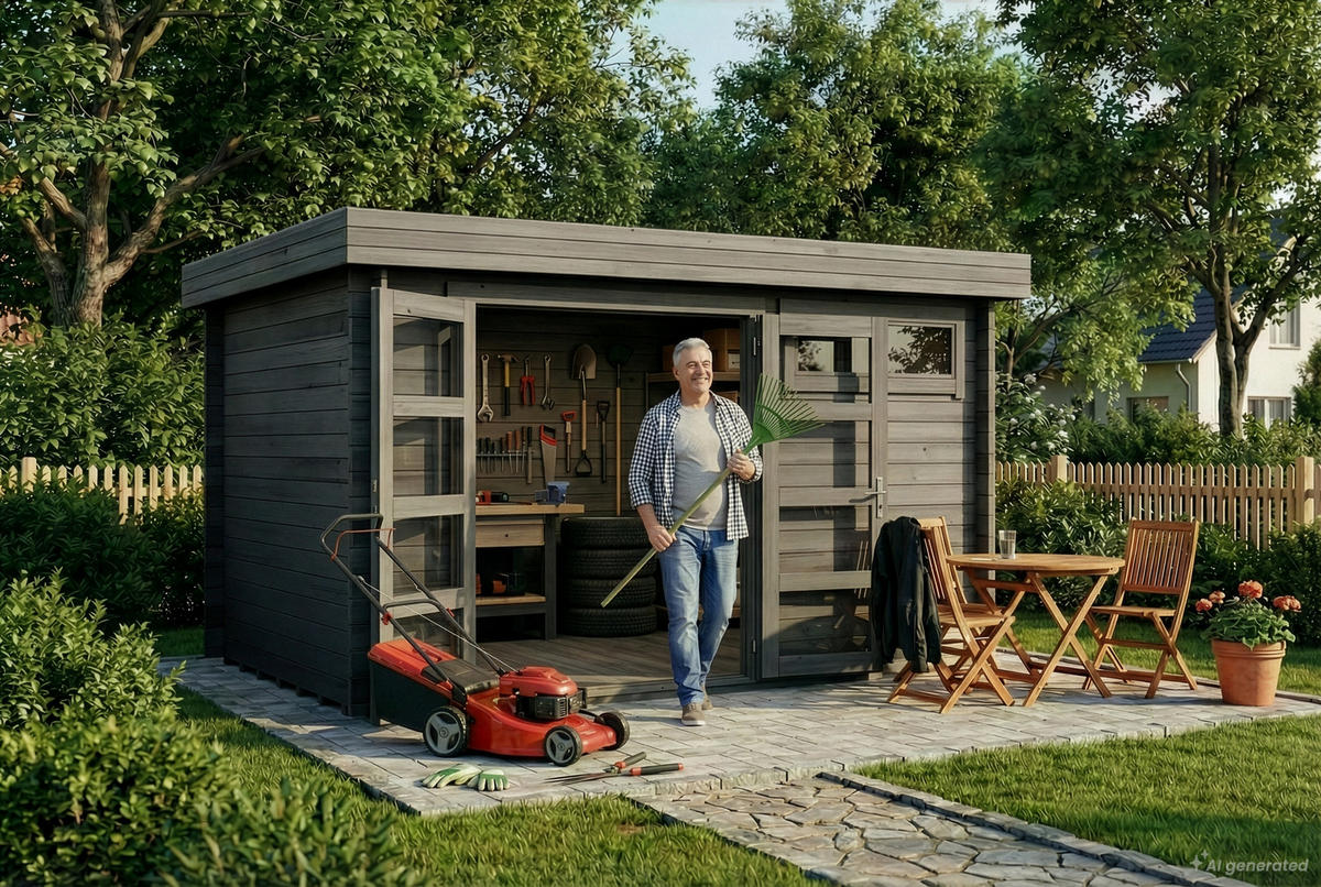 GARTENHAUS Holz Komplettset - Leandro - Grau, Holz (394/217/268cm) - Alpholz
