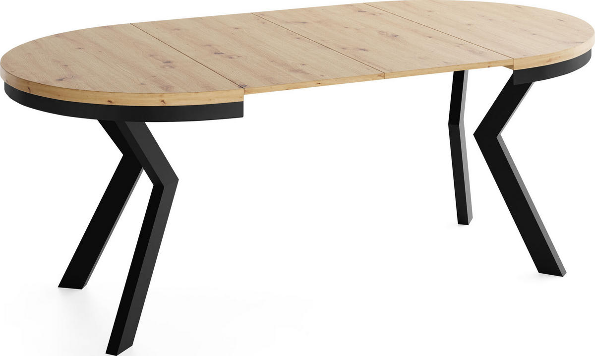 ESSTISCH Savio Neo rund ausziehbar verlängerbar XXL, Eiche Artisan Hellbraun 100-200/100/77 cm - Schwarz/Eiche Artisan, Holz/Holzwerkstoff (100/100/77cm) - WFL GROUP